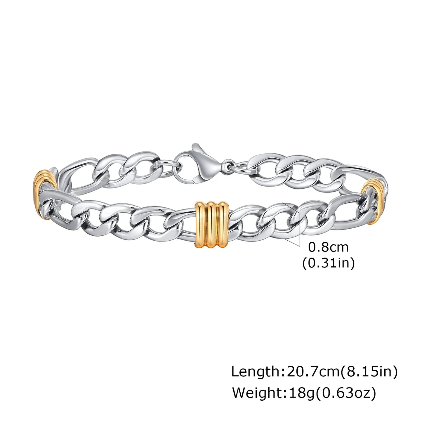 Vnox Men's Stainless Steel Rope Chain Bracelet with Tube Charms | Trendy Cuban Link Wristband