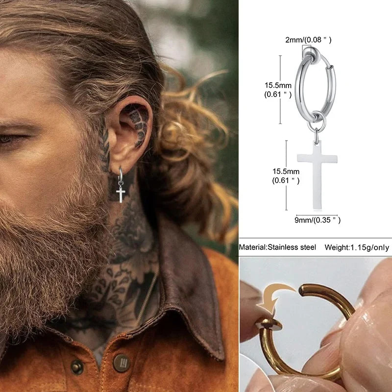 Stainless Steel Cross Earrings for Men | Durable Stud Earrings with Christian Cross Charm