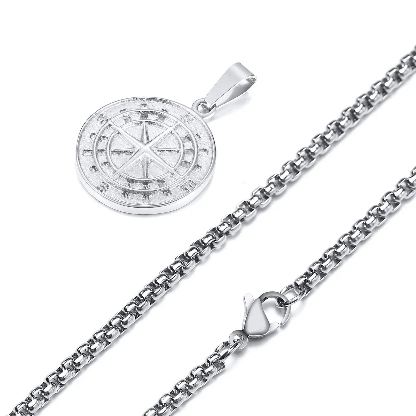 Gold Men's Compass Necklace | Vintage Viking North Star Anchor Stainless Steel Pendant