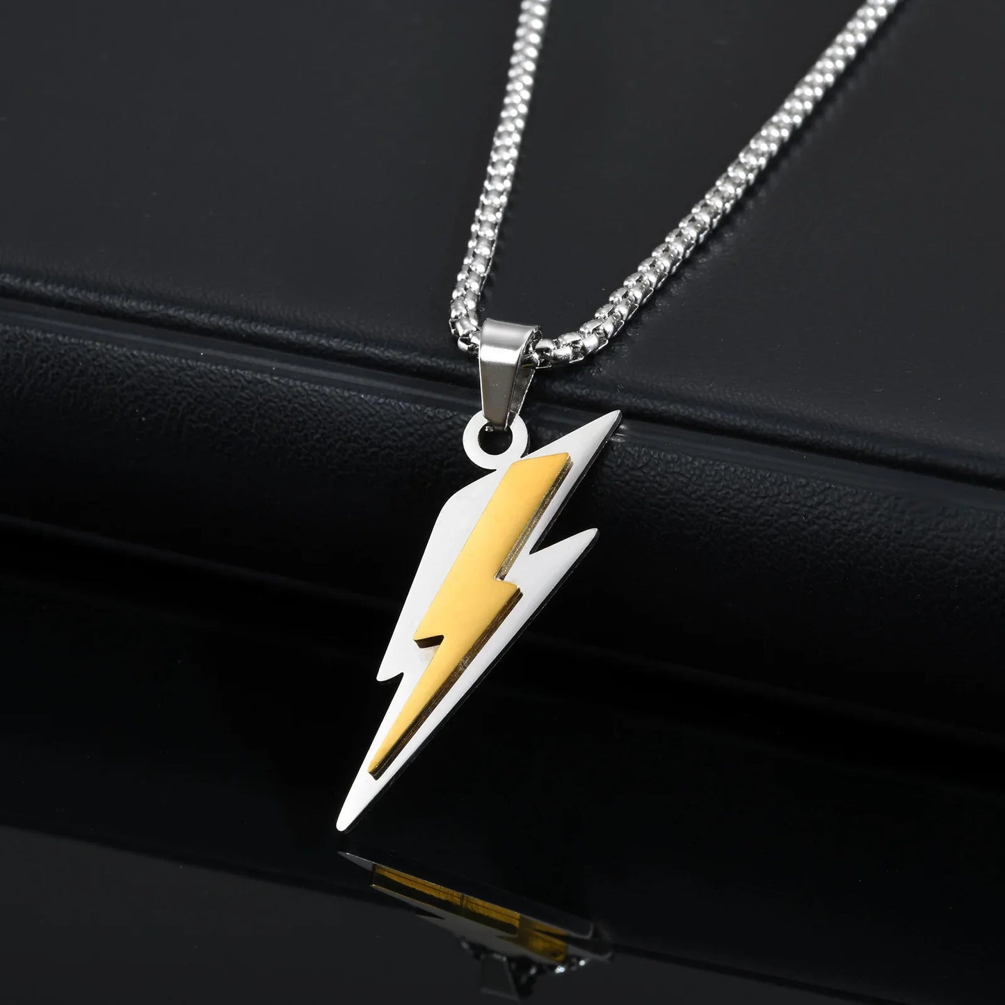 Trendy Lightning Stainless Steel Necklace for Men | Two Color Pendant Hip Hop Jewelry