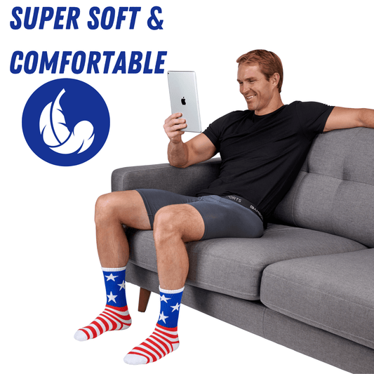 Premium Bamboo Rayon Crew Red White and Blue Flag Socks - Gift Box 3 Pair