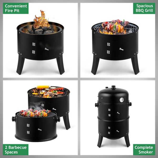 Outdoor Charcoal Smoker Grill β Portable Barrel BBQ Cooker Black