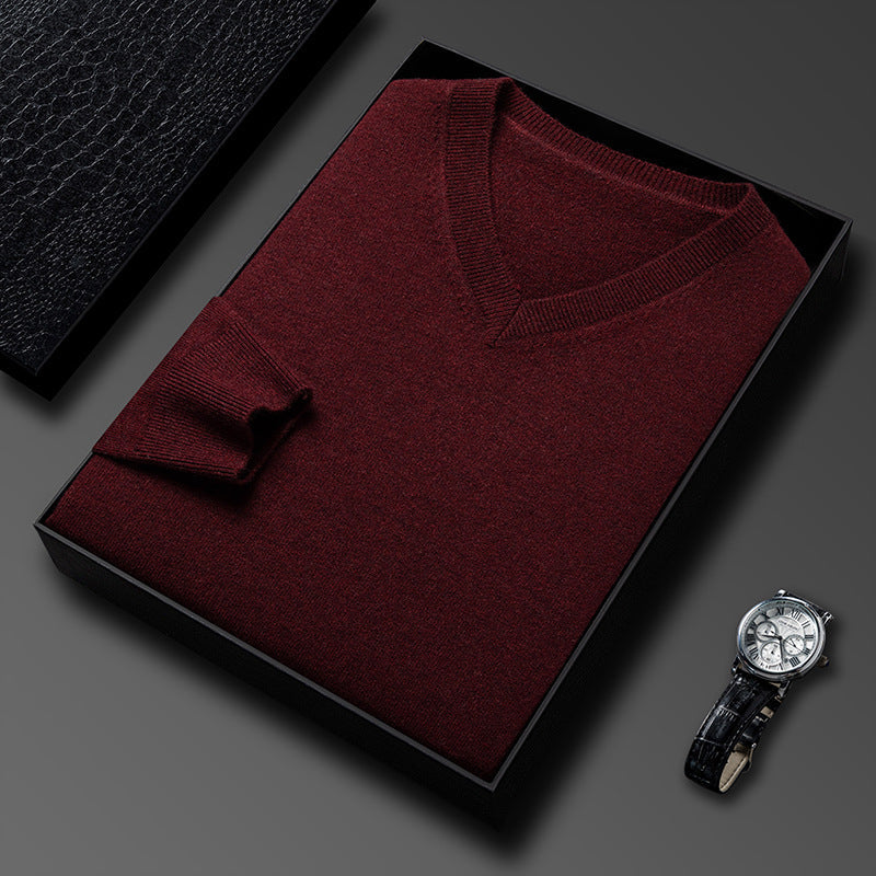 Mens Casual Slim-fit V-neck Solid-color Bottoming Top