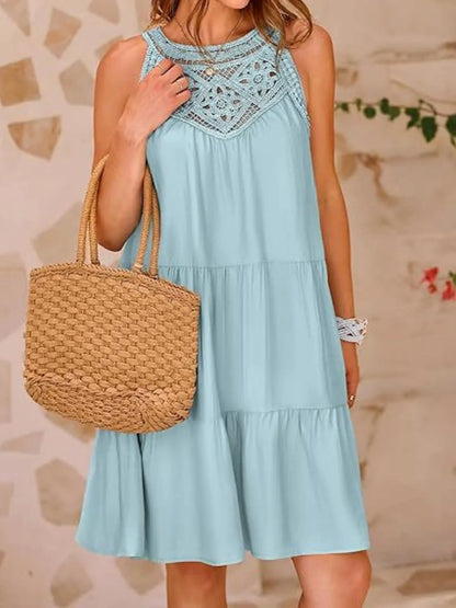 Ruffled Hem Lace Sleeveless Dress