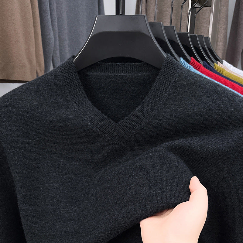 Mens Casual Slim-fit V-neck Solid-color Bottoming Top
