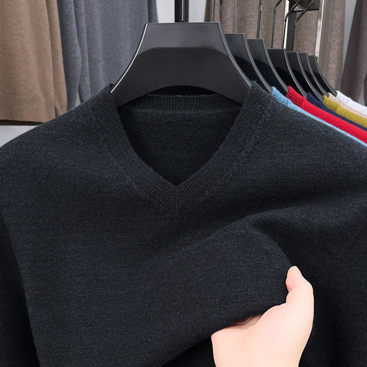 Mens Casual Slim-fit V-neck Solid-color Bottoming Top