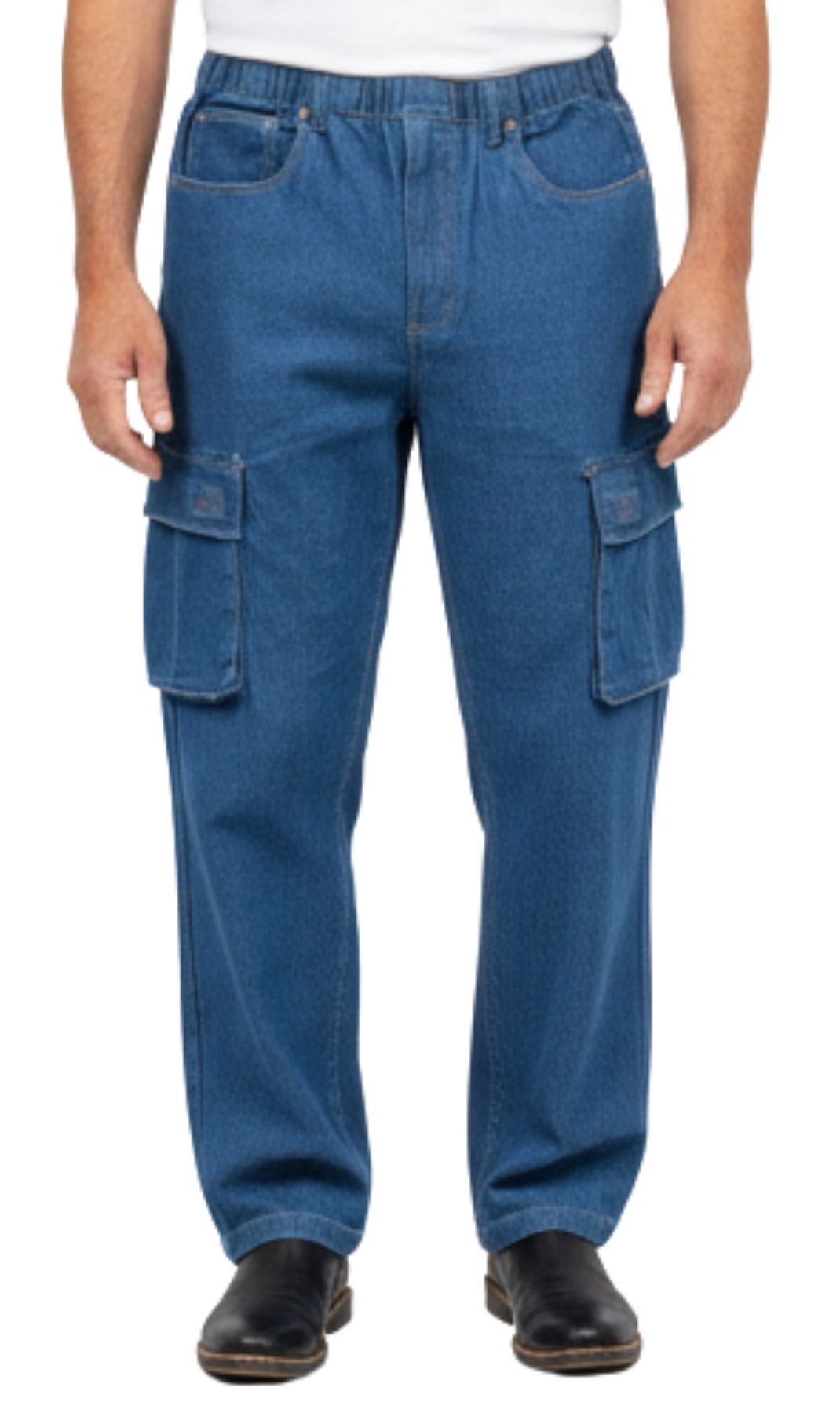 Men's Pull-On Jeans with Double Cargo Pockets — Lightweight Easy Fit