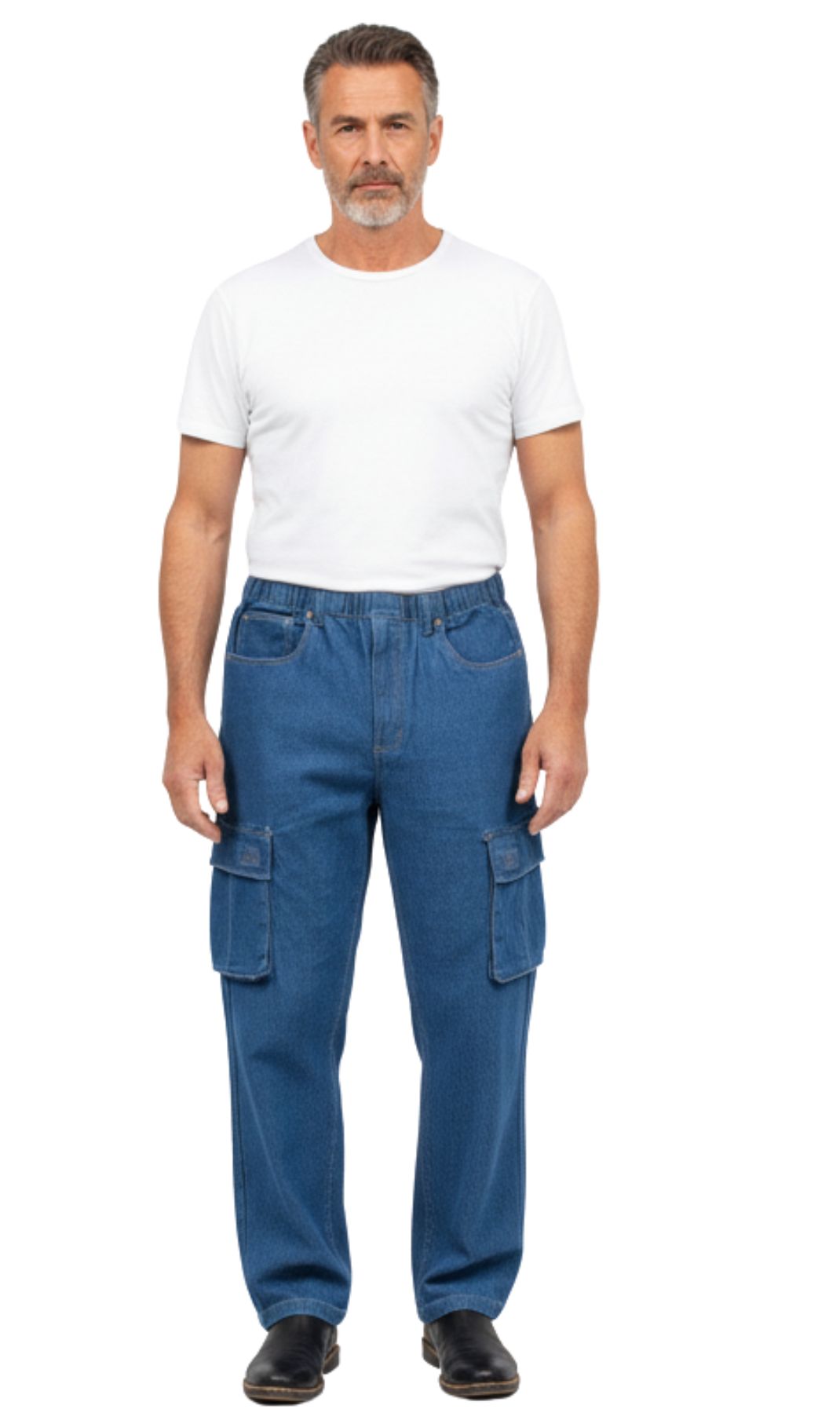 Men's Pull-On Jeans with Double Cargo Pockets — Lightweight Easy Fit