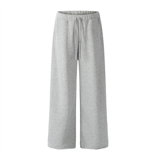 Street Trend Loose Straight Leg Long Pants Men's Sports Sweatpants Solid Color Versatile Casual Ankle Drawstring Trousers