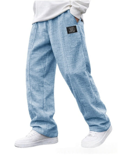 Mens Casual Embroidered-logo Drawstring Loose-fit Elastic-waist Pants With Pockets