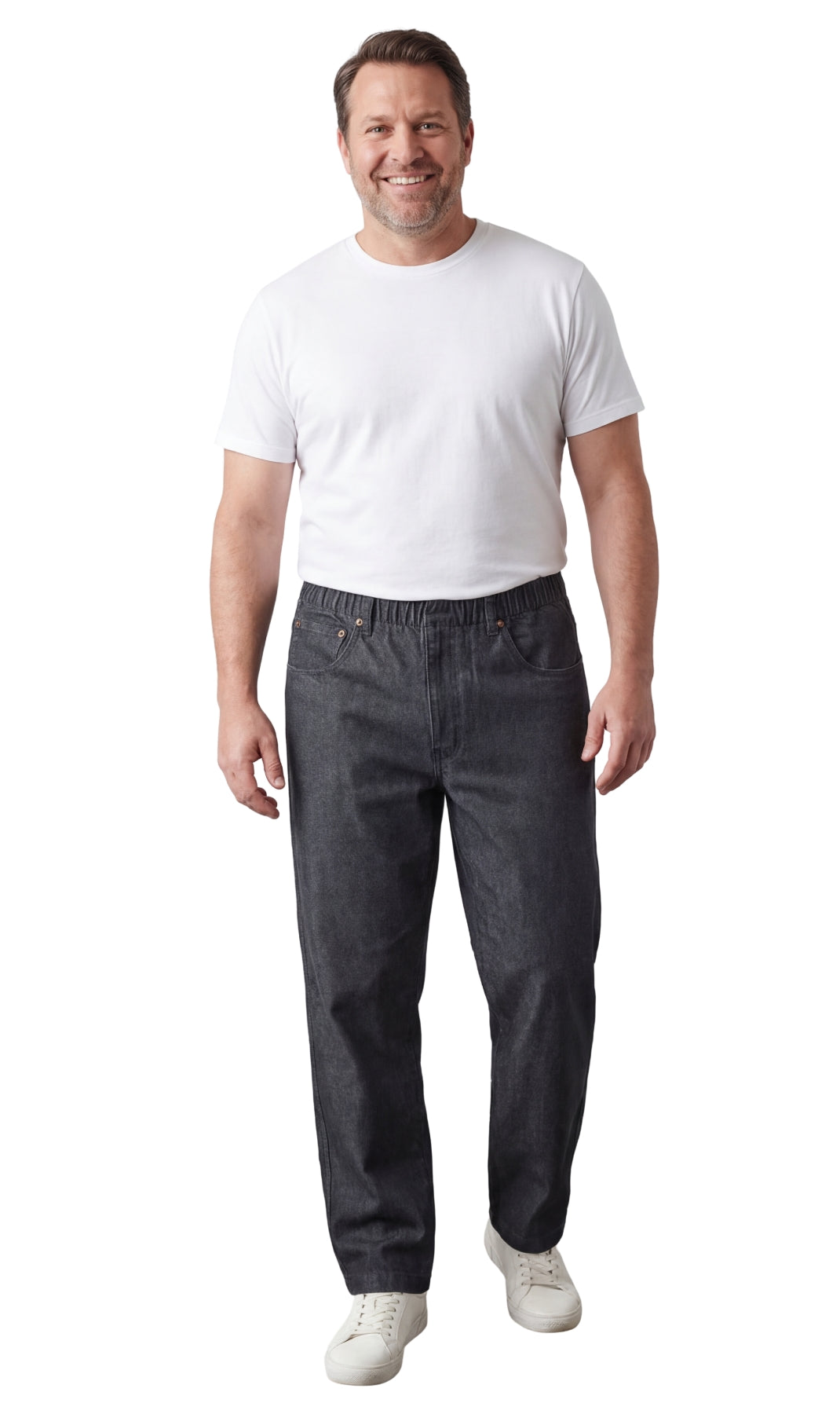 Men's Pull-On Denim and Twill Pants — Elastic Waist Easy Fit