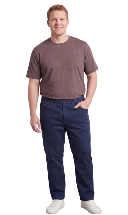 Men's Pull-On Denim and Twill Pants — Elastic Waist Easy Fit