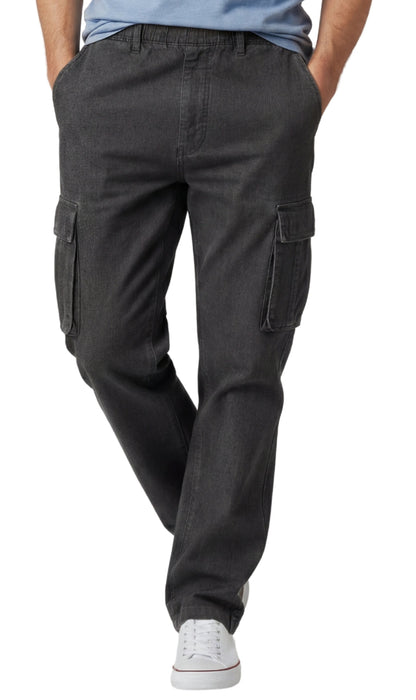 Men's Pull-On Jeans with Double Cargo Pockets — Lightweight Easy Fit