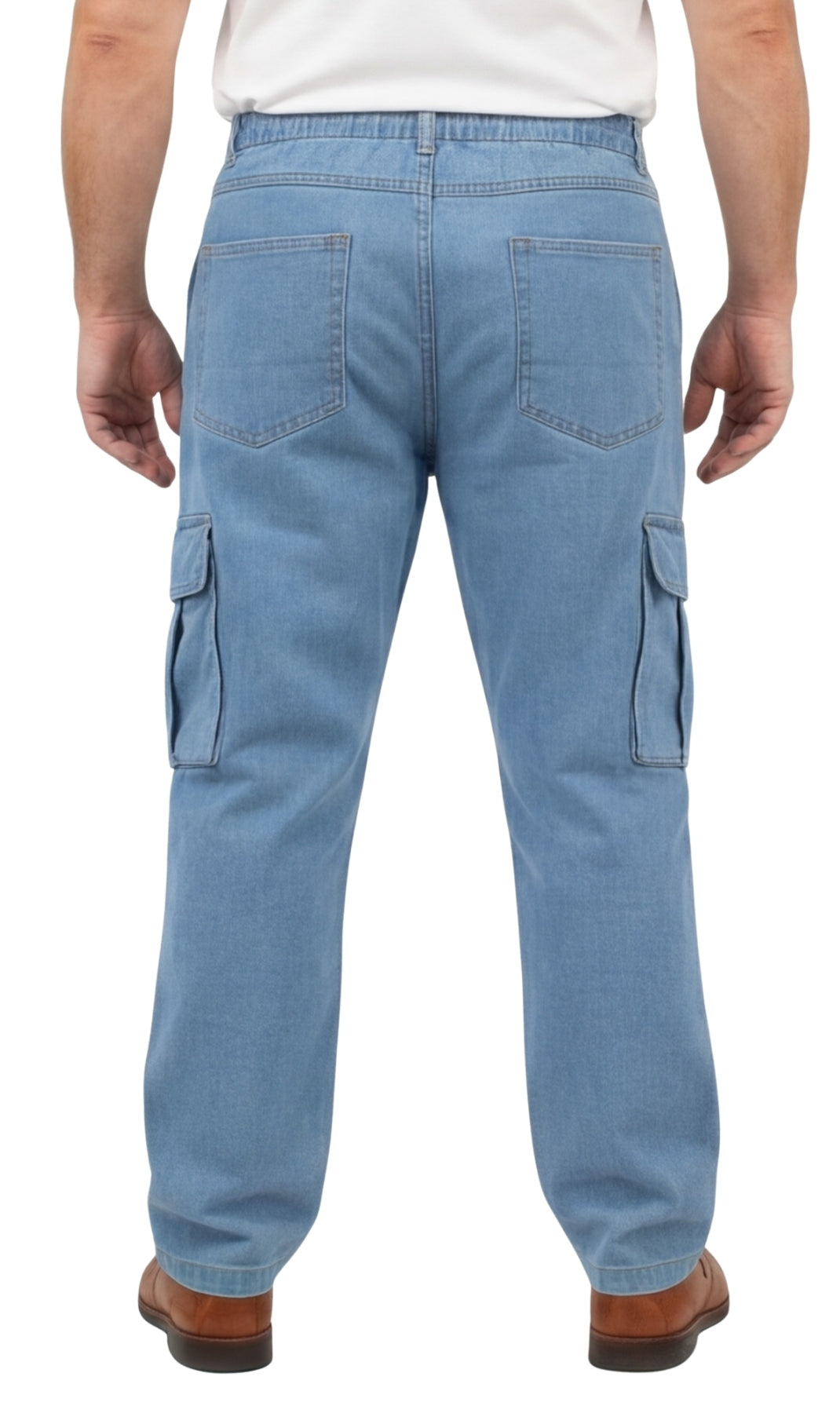 Men's Pull-On Jeans with Double Cargo Pockets — Lightweight Easy Fit
