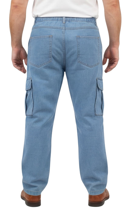 Men's Pull-On Jeans with Double Cargo Pockets — Lightweight Easy Fit