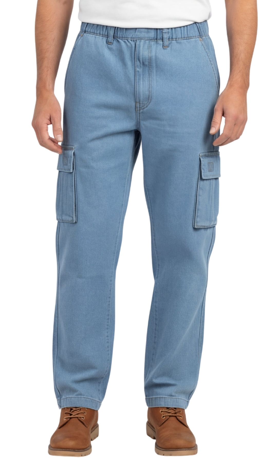 Men's Pull-On Jeans with Double Cargo Pockets — Lightweight Easy Fit