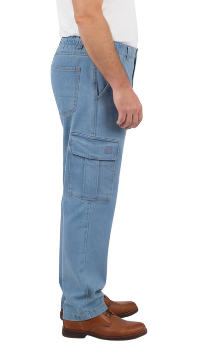 Men's Pull-On Jeans with Double Cargo Pockets — Lightweight Easy Fit