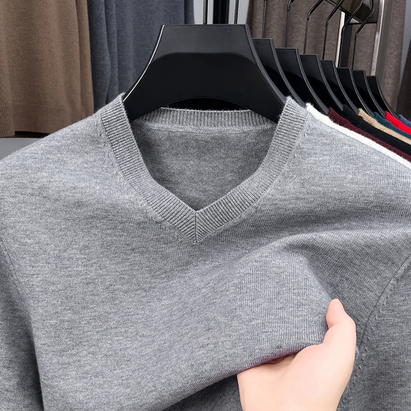 Mens Casual Slim-fit V-neck Solid-color Bottoming Top