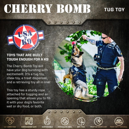 USA-K9 Cherry Bomb Rubber Dog Chew Toy | K9 Handler Reward Toy | USA Made