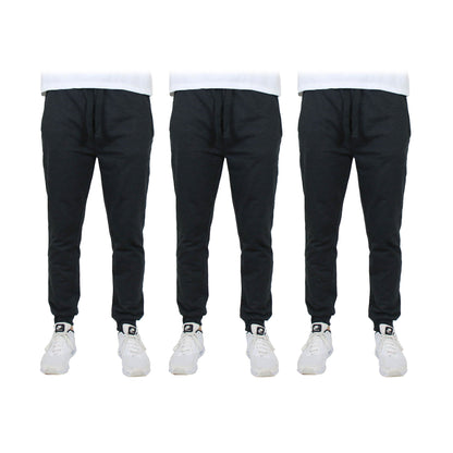 3-Pack: Men's Slim Fitting French Terry Jogger Lounge Pants with Zipper Pockets