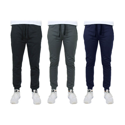 3-Pack: Men's Slim Fitting French Terry Jogger Lounge Pants with Zipper Pockets