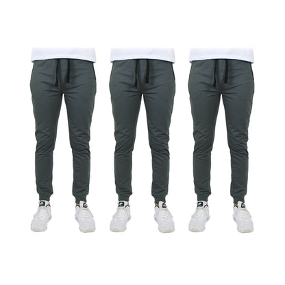 3-Pack: Men's Slim Fitting French Terry Jogger Lounge Pants with Zipper Pockets