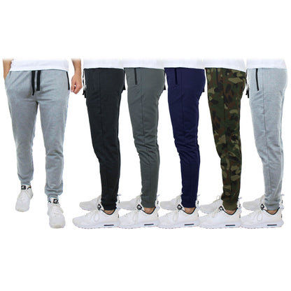 3-Pack: Men's Slim Fitting French Terry Jogger Lounge Pants with Zipper Pockets