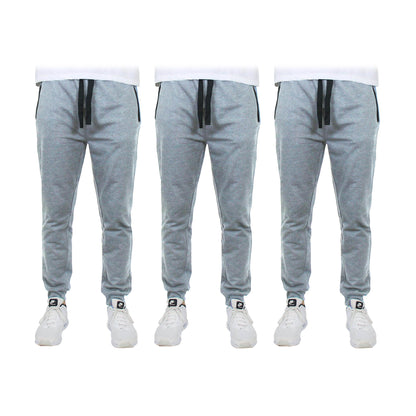 3-Pack: Men's Slim Fitting French Terry Jogger Lounge Pants with Zipper Pockets