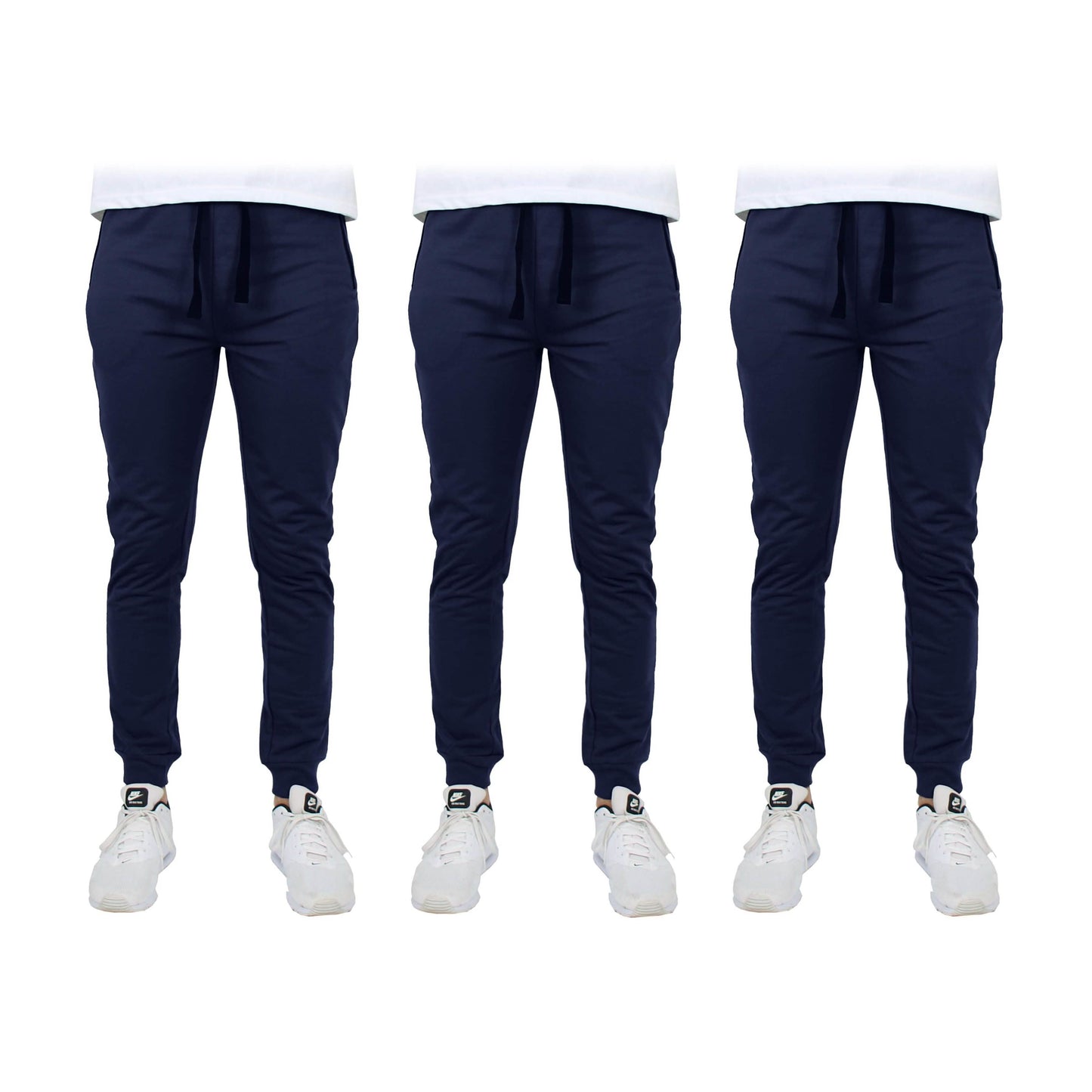 3-Pack: Men's Slim Fitting French Terry Jogger Lounge Pants with Zipper Pockets