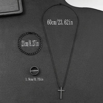 3-Piece Set: Fashion Versatile Dark Cross Stainless Steel Jewelry