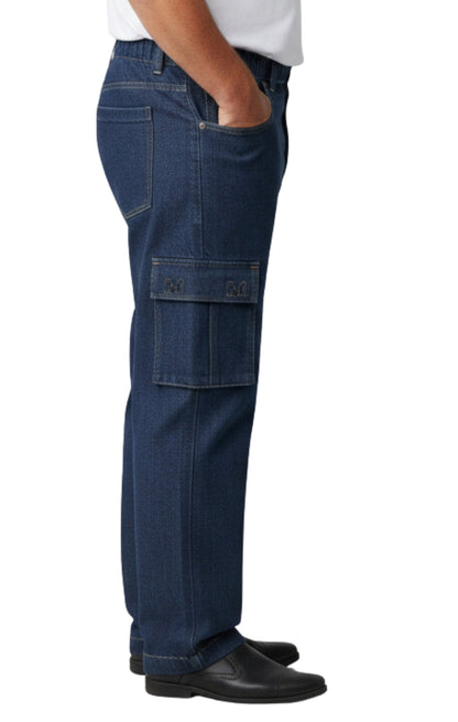 Men's Pull-On Jeans with Double Cargo Pockets — Lightweight Easy Fit