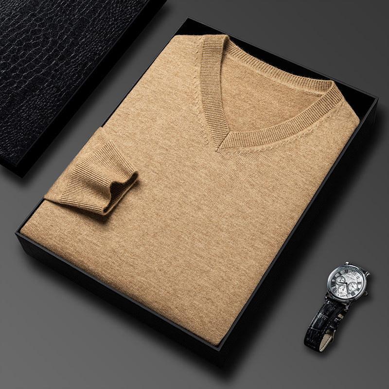 Mens Casual Slim-fit V-neck Solid-color Bottoming Top