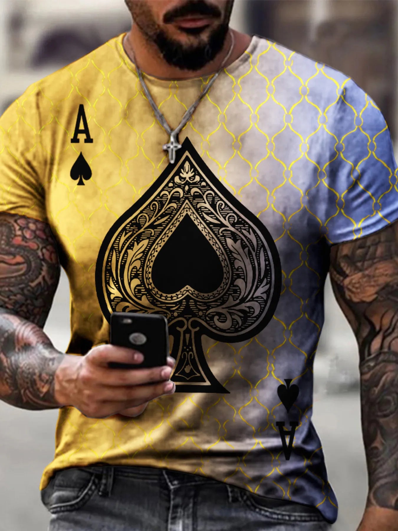 Men's Full Size Ace of Spades Graphic Print T-Shirt Plus Size