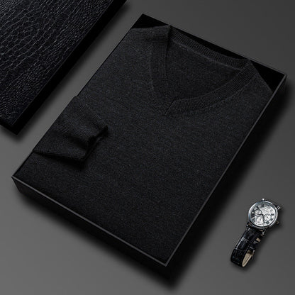 Mens Casual Slim-fit V-neck Solid-color Bottoming Top