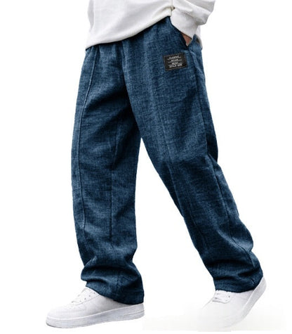 Mens Casual Embroidered-logo Drawstring Loose-fit Elastic-waist Pants With Pockets