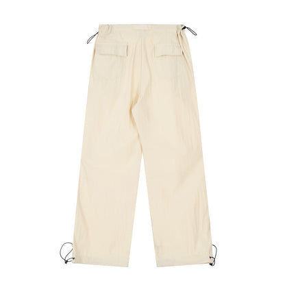 Wrinkled Casual Straight Cargo Pants Men's American Loose Solid Color Thin Sports Drawstring Cuffed Long Trousers