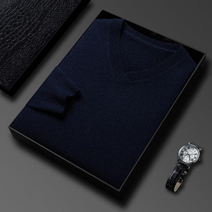 Mens Casual Slim-fit V-neck Solid-color Bottoming Top