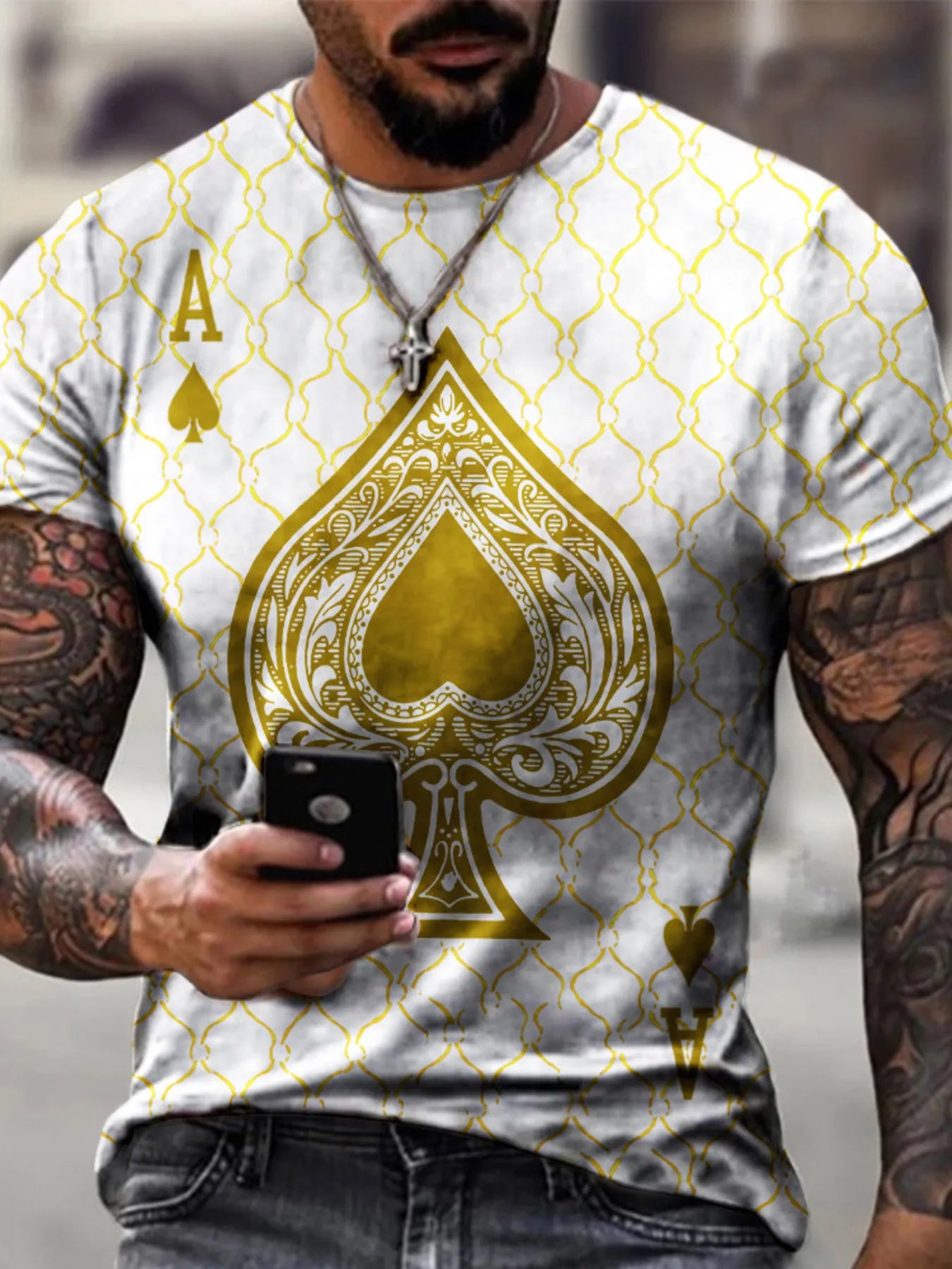 Men's Full Size Ace of Spades Graphic Print T-Shirt Plus Size