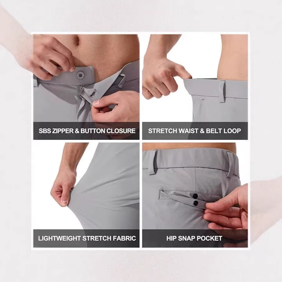 Stretch Solid Color Golf Men's Dress Trousers Long Pants