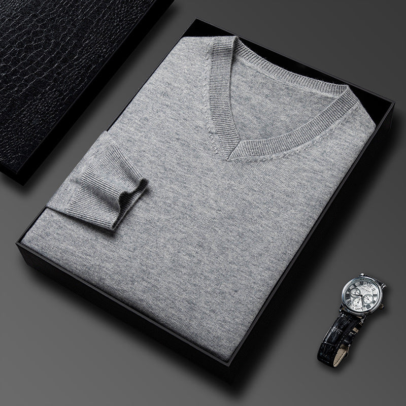 Mens Casual Slim-fit V-neck Solid-color Bottoming Top