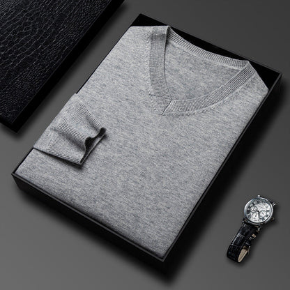 Mens Casual Slim-fit V-neck Solid-color Bottoming Top