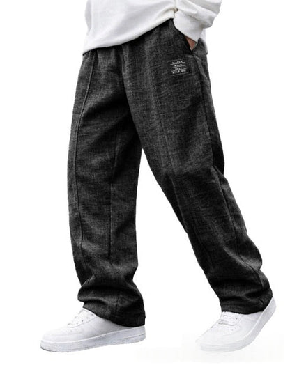 Mens Casual Embroidered-logo Drawstring Loose-fit Elastic-waist Pants With Pockets