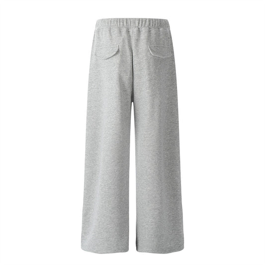 Street Trend Loose Straight Leg Long Pants Men's Sports Sweatpants Solid Color Versatile Casual Ankle Drawstring Trousers