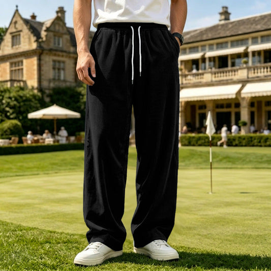 Mens Corduroy Non-Stretch Loose-Fit Casual Trousers