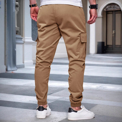 Mens Solid-color Work Pants With Drawstring Elastic Cuffs