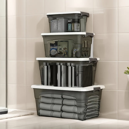 4PCS Stackable Storage Boxes with Lids & Handles Clear Organizer Bins Home Closet