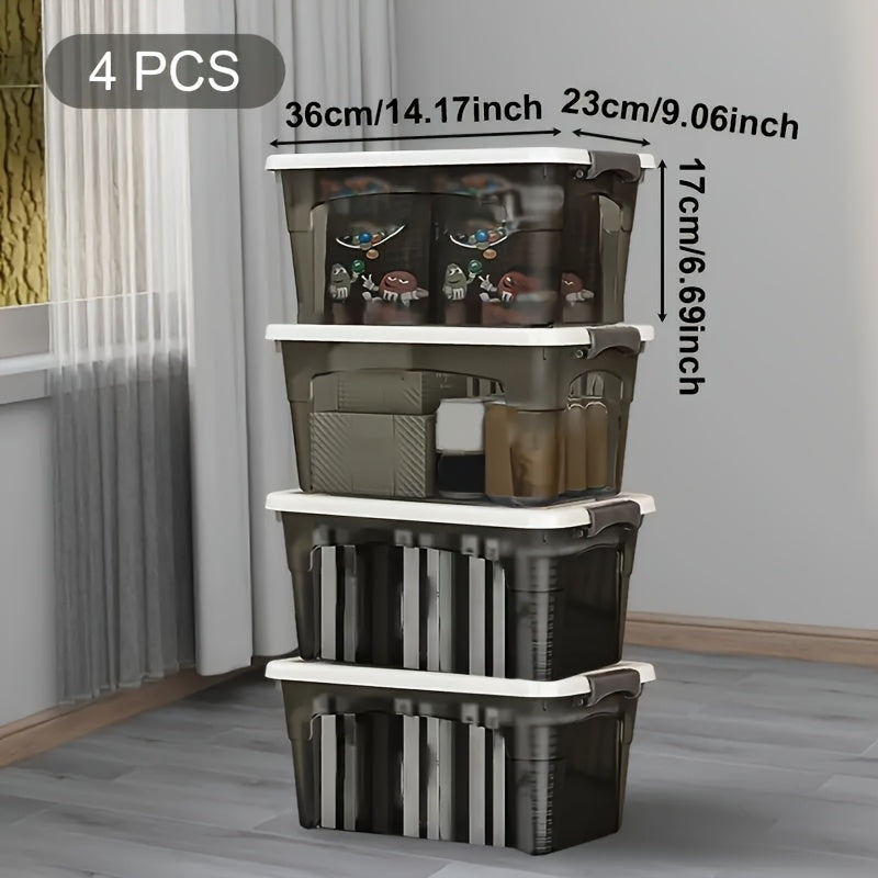 4PCS Stackable Storage Boxes with Lids & Handles Clear Organizer Bins Home Closet