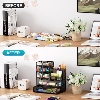 Iron Mesh Desk Organizer Multi-Layer Stationery Storage Box Office School Supplies
