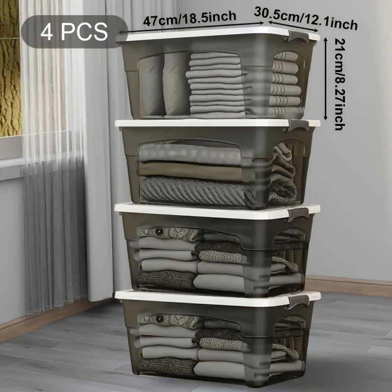 4PCS Stackable Storage Boxes with Lids & Handles Clear Organizer Bins Home Closet