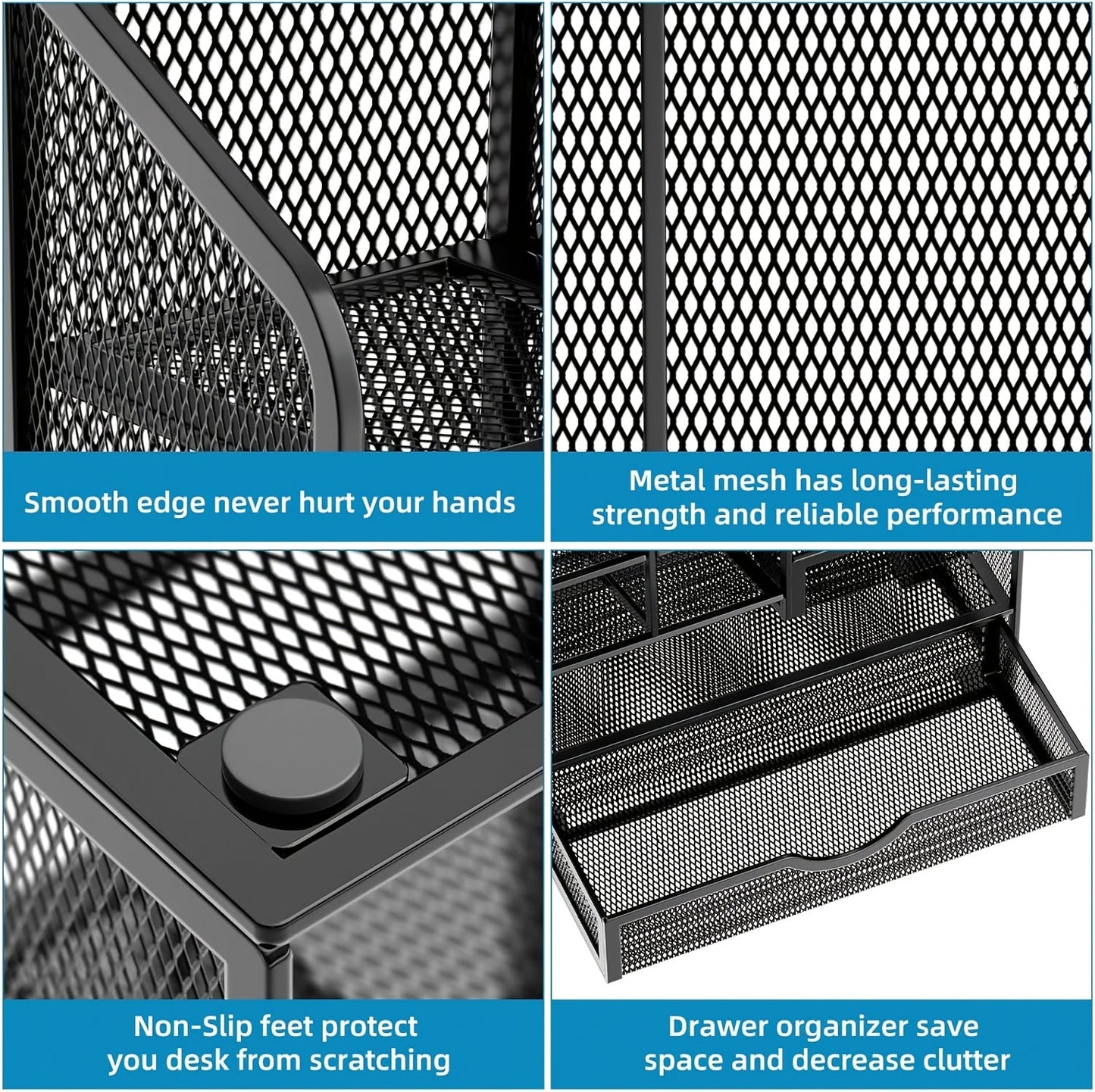 Iron Mesh Desk Organizer Multi-Layer Stationery Storage Box Office School Supplies